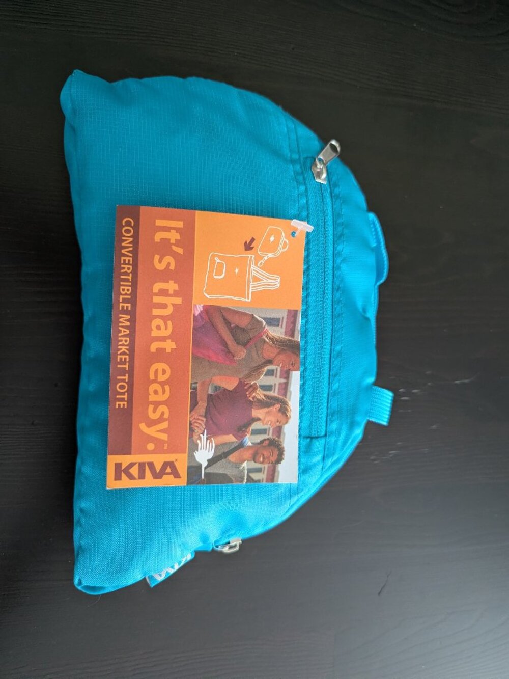 KIVA Packable Travel Tote Bag Turquoise Blue Lightweight Foldable Market Bag NWT